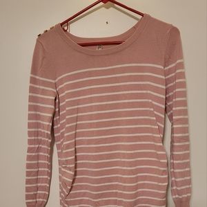 Pink Striped Maternity Long Sleeved Light Sweater